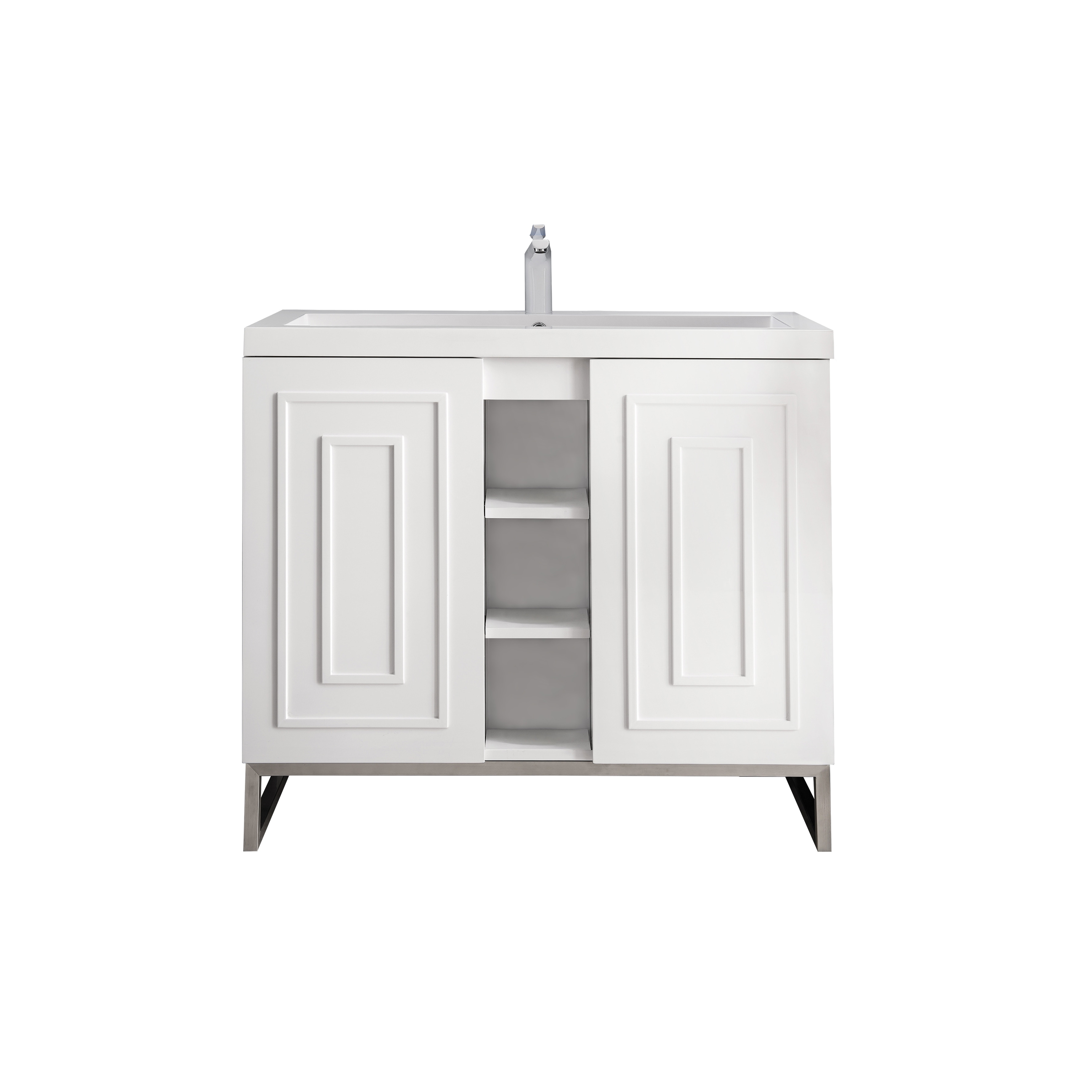 James Martin Vanities Alicante 39.5" Single Vanity Cabinet, Glossy White w/ White Glossy Composite Stone Top