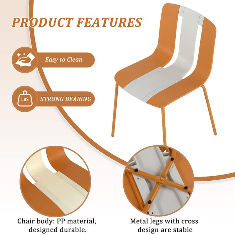 Malwee 4 PCS Indoor/Outdoor PP Plastic Chairs, Modern Striped Color Seat with Sturdy Metal Legs - for Living Room, Café, Terrace