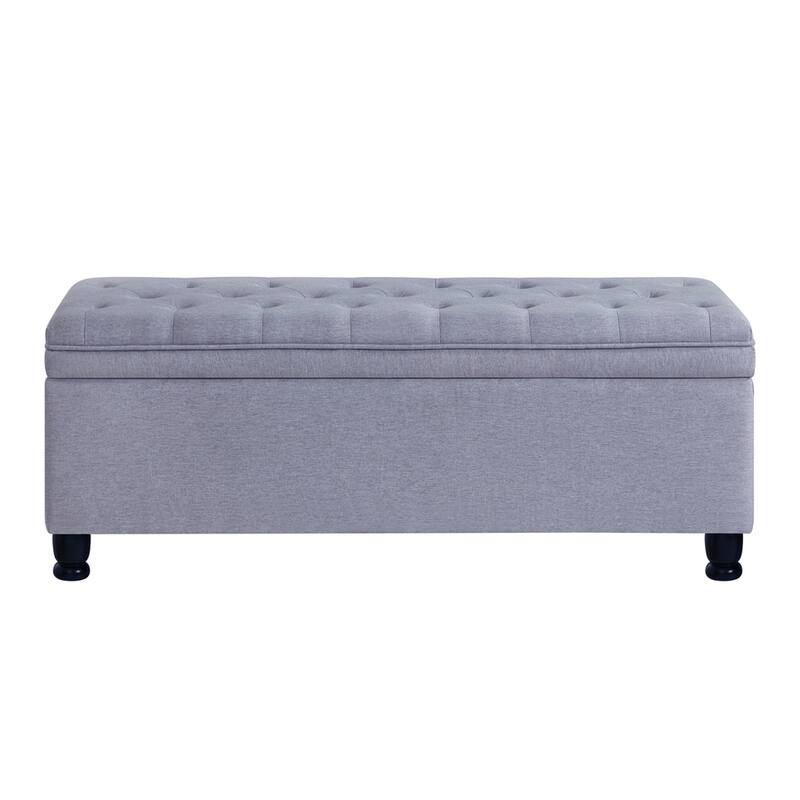 Upholstered Tufted Button Storage Bench with Spindle Wooden Legs