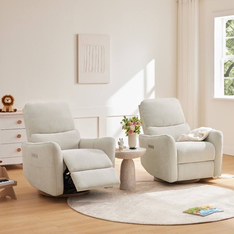 Spruce & Spring Power Swivel Recliner Chair Nursery Glider with Lumber Pillow