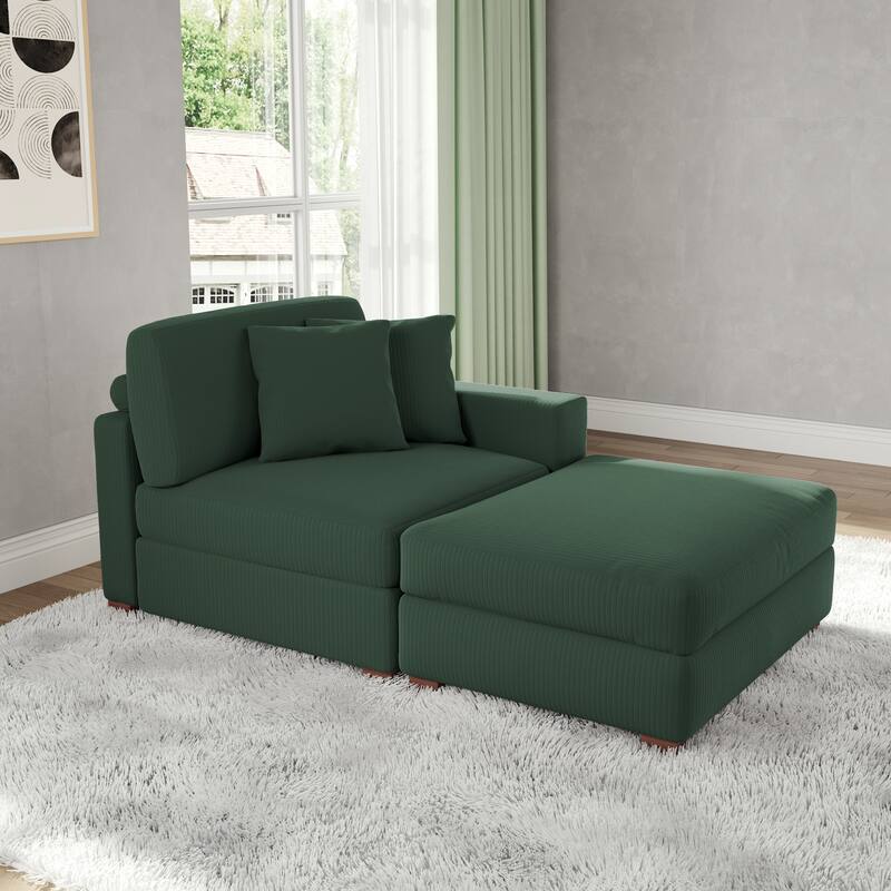 Corduroy Chaise Lounge Sofa with Ottoman for Living Room
