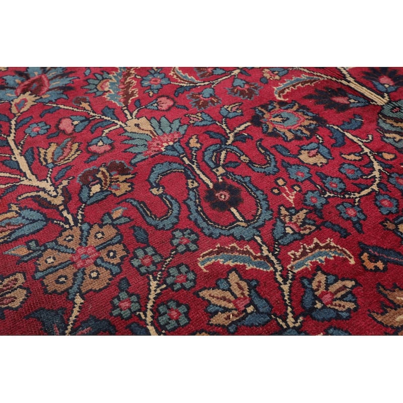 Hand Knotted Mashad Burgundy 100% Wool Traditional Oriental Area Rug - 12' 4'' x 16' 7''