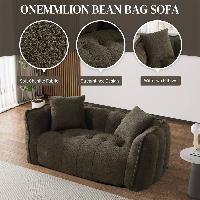 Ouyessir Upholstered Chenille Fabric Bean Bag Sofa Chair with 2 Pillows