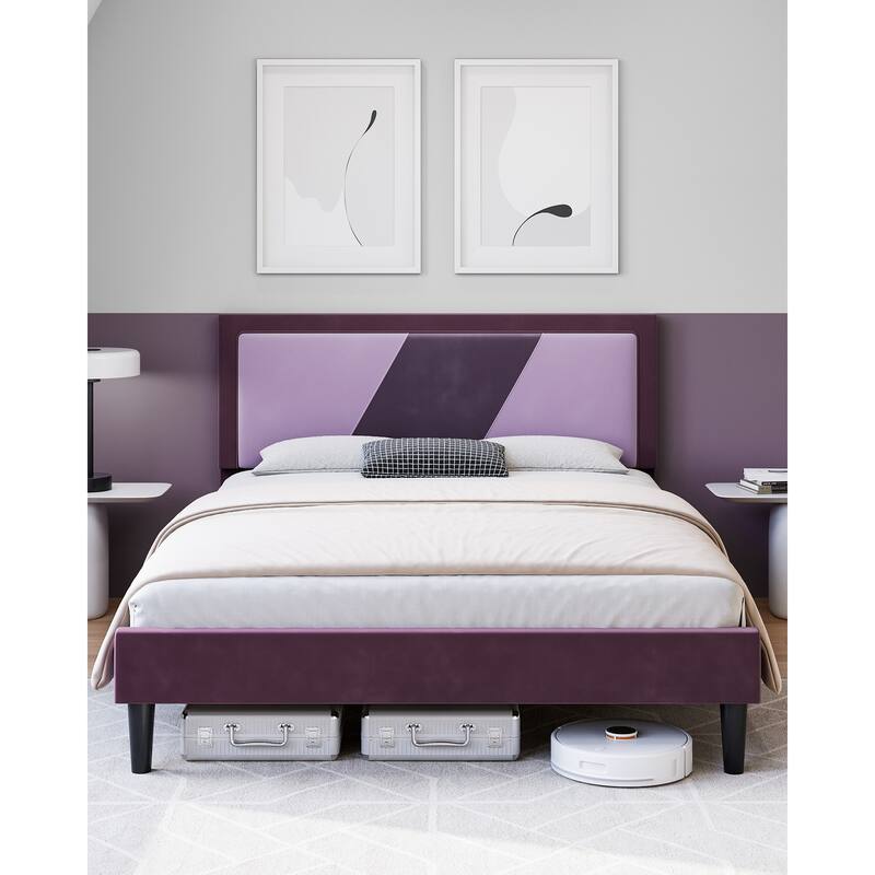 Bed Frame with Adjustable Height Headboard Velvet