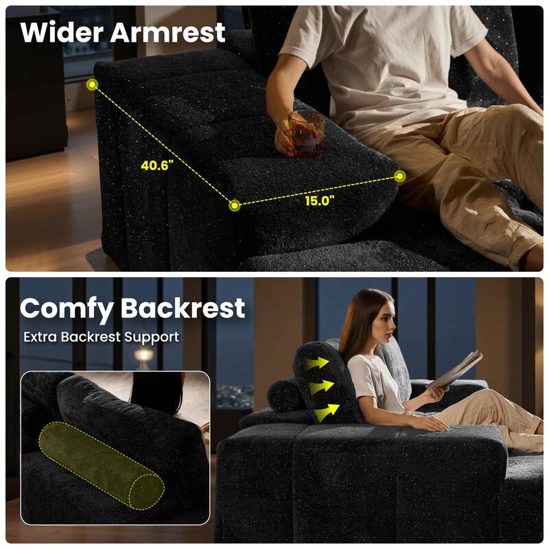 OVIOS Starry Sky Fabric Chaise Lounge Sofa-Grey