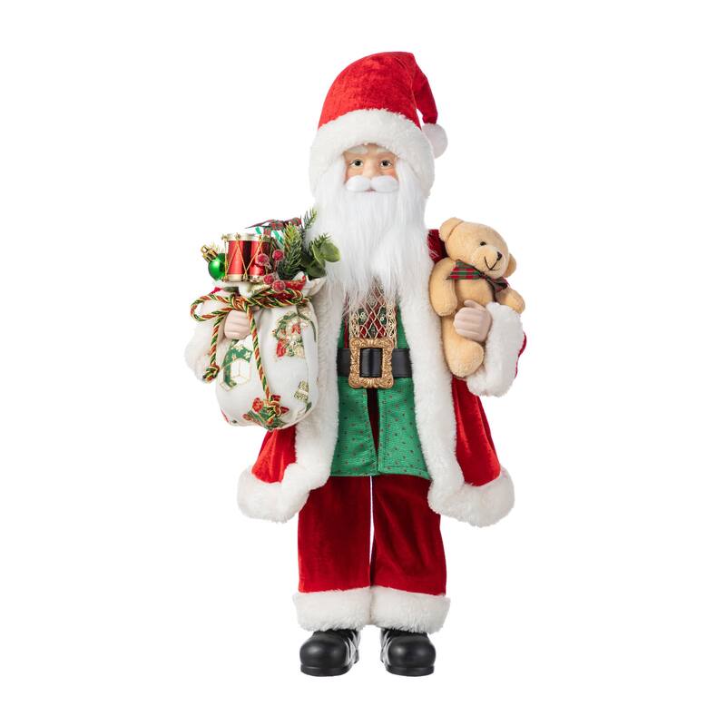 Glitzhome 18"H Faux Fur Christmas Santa Figurines with Porcelain Face