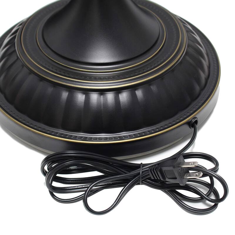 LF2001-RBW 1 Light Torchiere Floor Lamp with Marbelized White Glass Shade, Restoration Bronze and White - Brown