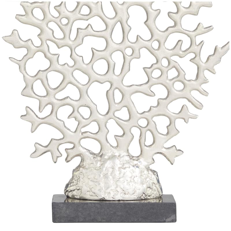 Silver Aluminum Metal Coral Decorative Sculpture with Marble Base