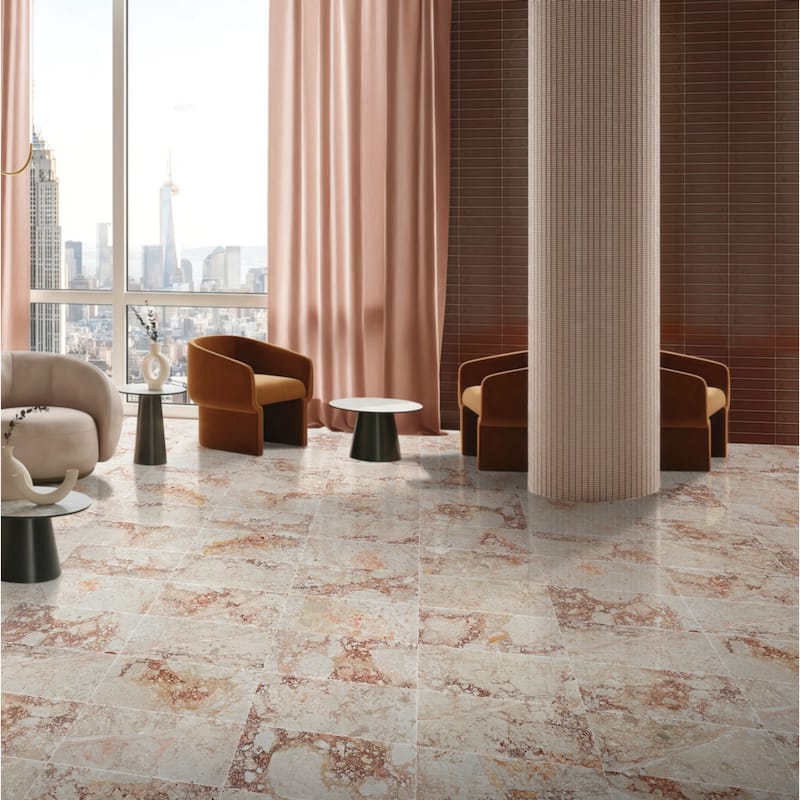 Roomfitters Natural Marble Tile for Wall and Floor, Polished Genuine Stone, 12x24 Marble Tile, 4-Piece Boxe, Pink