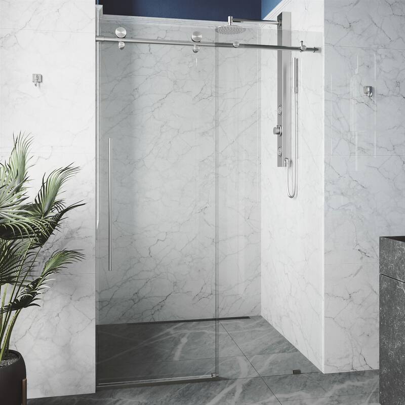 VIGO Elan E-Class Frameless Sliding Shower Door - 56" to 60" W x 76" H - Stainless Steel
