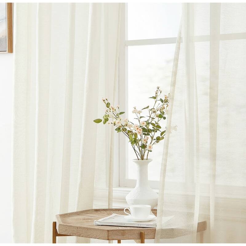 84" Inches Long - 2 Panels - Beige Sheer Window Grommet Curtain Set - 55" x 84"