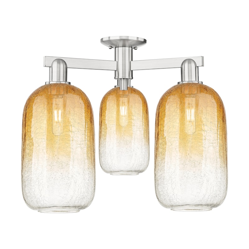 Innovations Lighting 716-3F-17-25 Brookhaven Cloche Semi-Flush - Brushed Satin Nickel / Amber