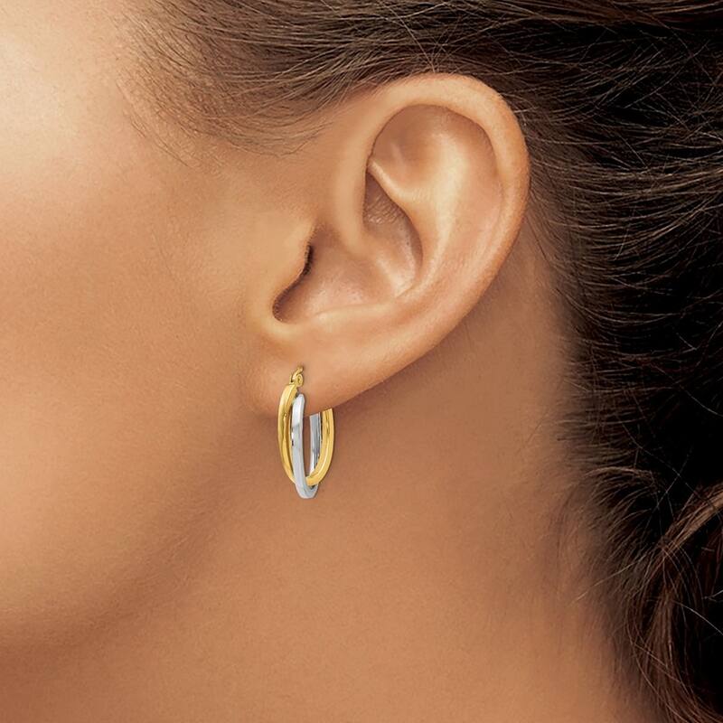 Curata 14k Two-Tone Gold Polished Oval Double 4x20mm Hoop Earrings