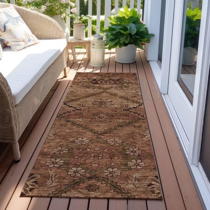 Machine Washable Indoor/ Outdoor Chantille Boho Global Rug - Paprika - 2'3" x 7'6"