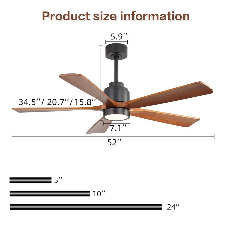 52 Inch Ceiling Fan with Blades 18W Three Color Dimmable Light Memory Function & Reversible Motor