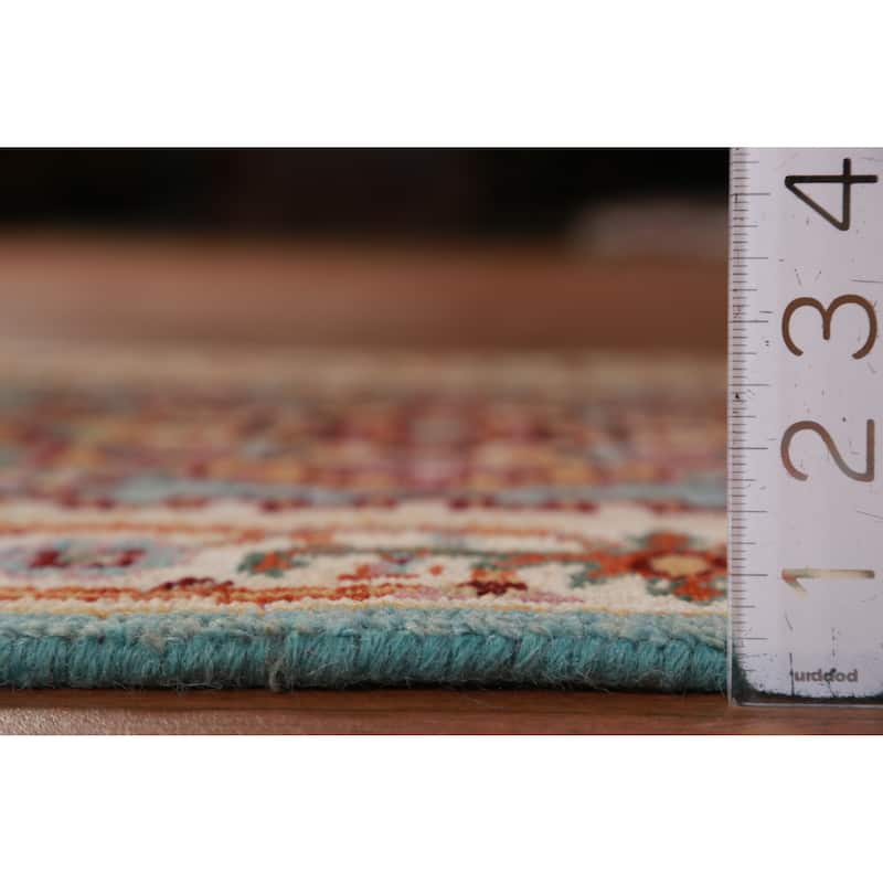 Hand Knotted Oriental 100% Wool Carpet Traditional Geometric Navy Blue & Blues Heriz (serapi) Runner Rug - 8' 0'' X 2' 6''