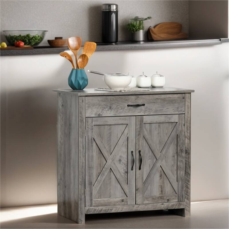 32" Farmhouse Barn Door Style Sideboard Buffet Cabinet with Drawer