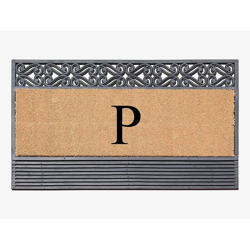 A1HC First Impression Rubber and Coir Rosewood 24" X 36", Heavy Duty Outdoor Monogrammed Doormat - Monogrammed P