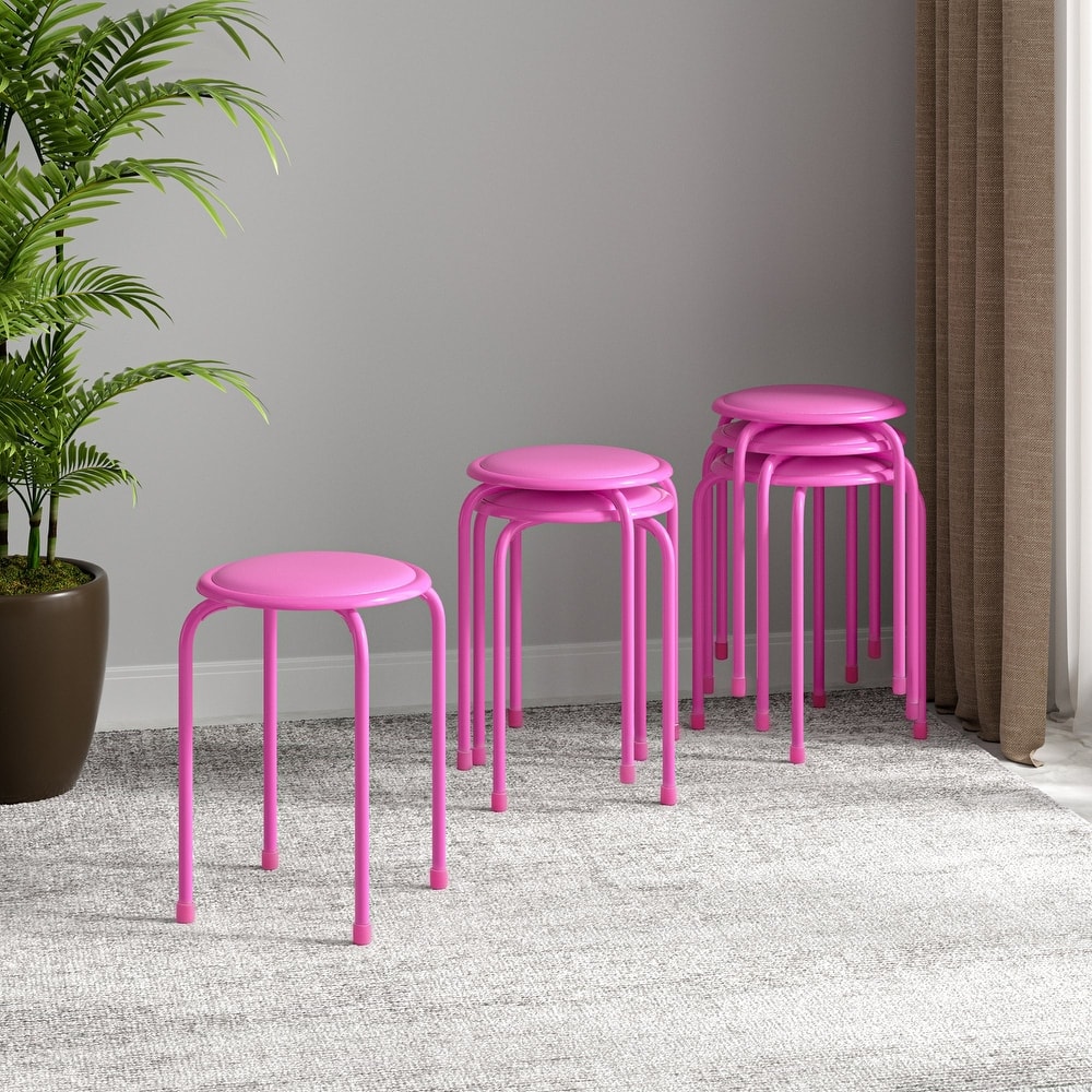 Javlergo Set of 6 Stackable Backless Stools PVC Padded Round Seats with Metal Frame Indoor Outdoor Use for Kitchen Livingroom