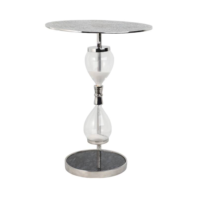 Metal Glass Accent Side Table Hourglass Base Round Design Home Decor - 16" x 16" x 23"