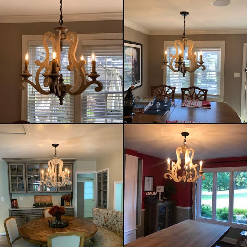 Bella Depot 5-Light Vintage Distressed Wood Pendant Light, Retro French Country Chandelier