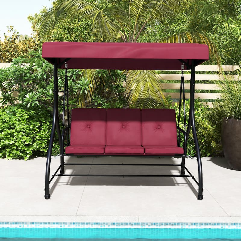 3 Seat Outdoor Porch Swing with Adjustable Canopy - 71" x 47" x 70"