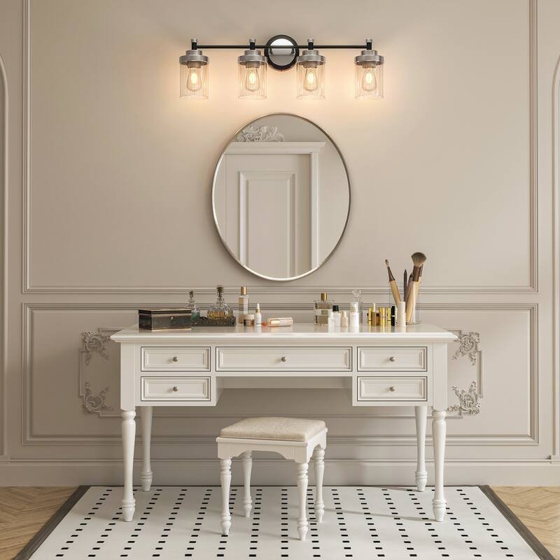 Modern Dimmable Vanity Light with Clear Ribbed Glass Shades E26 Sockets
