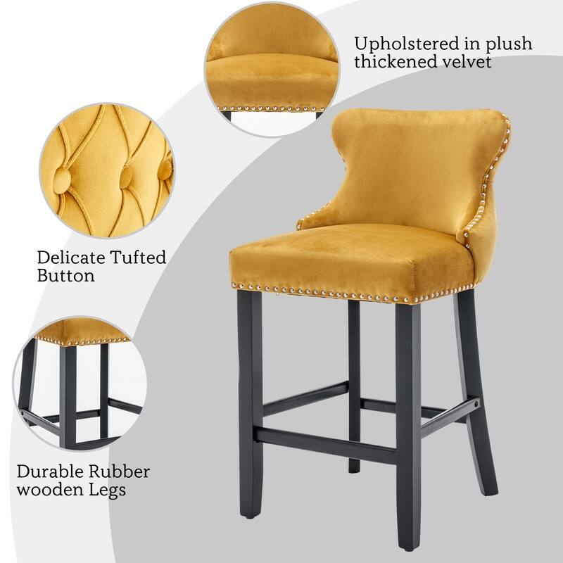 Button Tufted Velvet Wing-Back Barstools Set of 4