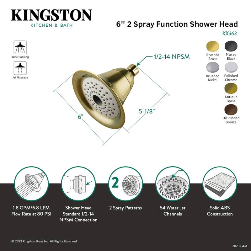 Kingston Brass Shower Scape 6-Inch Plastic Adjustable Shower Head