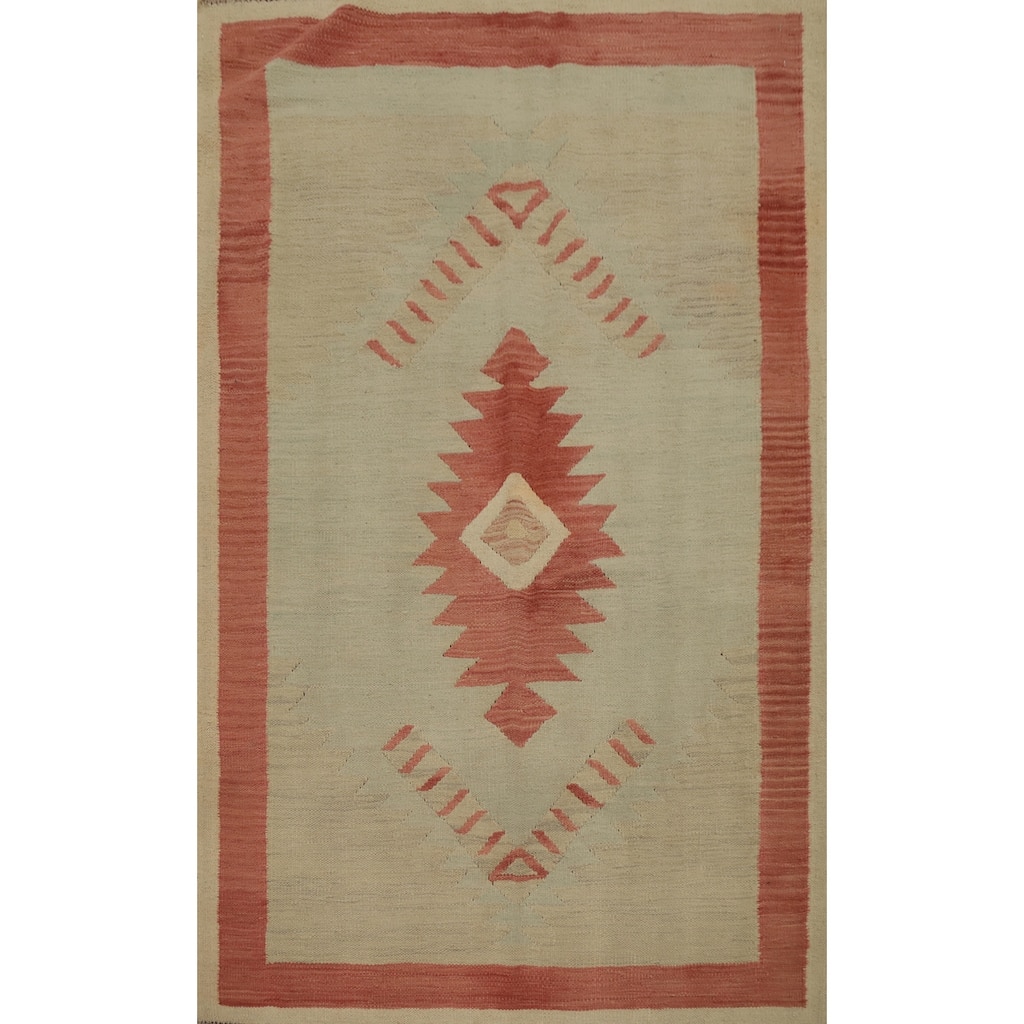 Hand Woven Oriental 100% Wool Carpet Southwestern Tribal Green Kilim Area Rug - 5' 8'' X 3' 11''