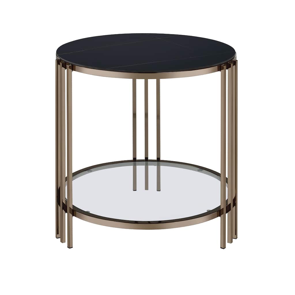 Abisha Sintered Stone Top & Champagne Finish End Table