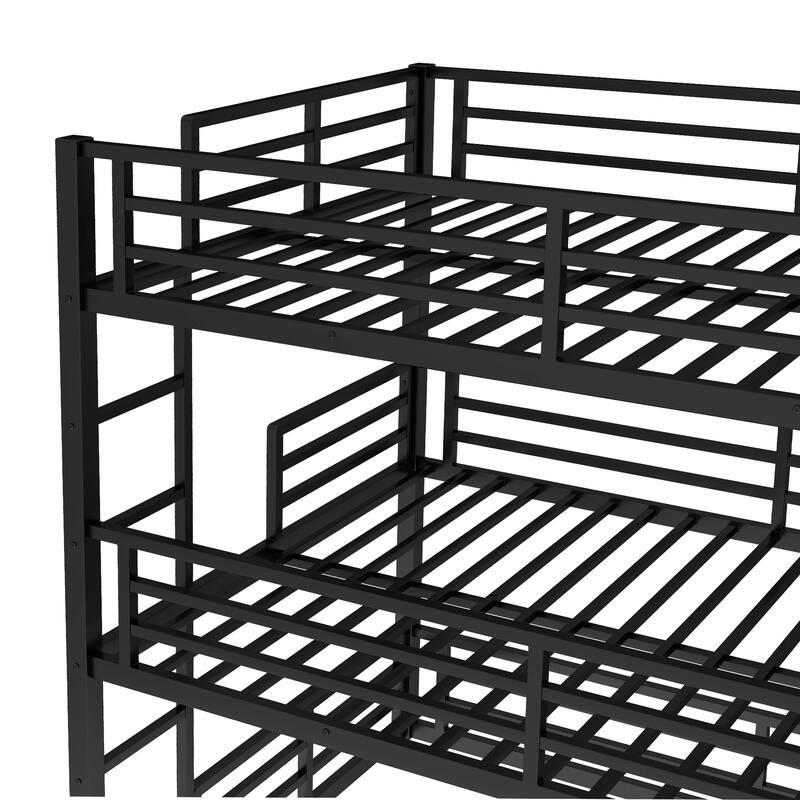 Full Size Triple Metal Bunk Bed with Safety Guardrails, Space-Saving Design, Noise-Reduced, Black