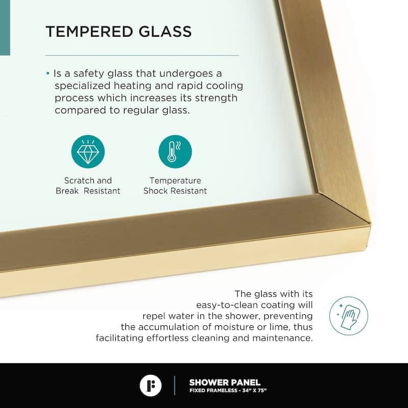 Fine Fixtures Single Fixed Clear Tempered Glass Shower Panel