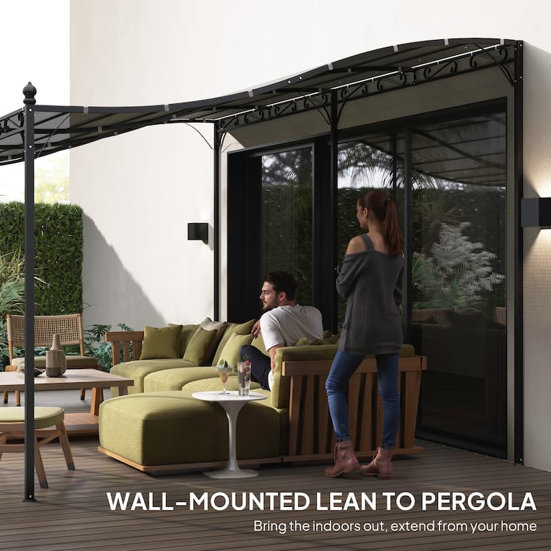 Metal Lean-To Pergola with Curved Design and Rain Protection