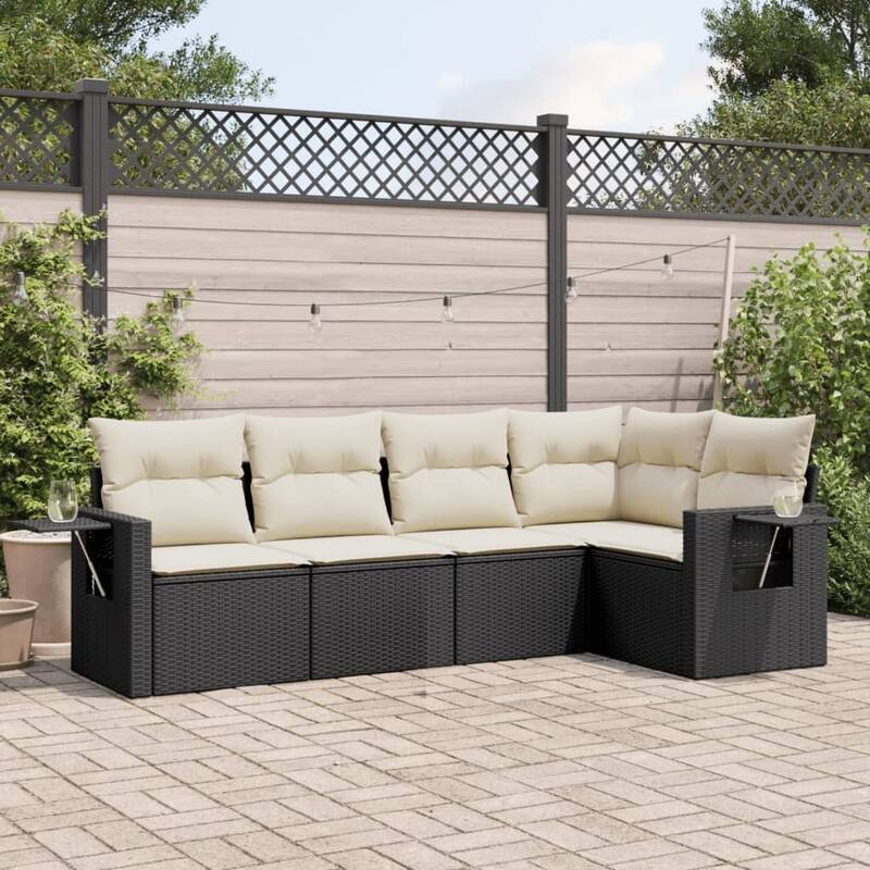 vidaXL Garden Sofa Set Black - Black and cream Large Without table