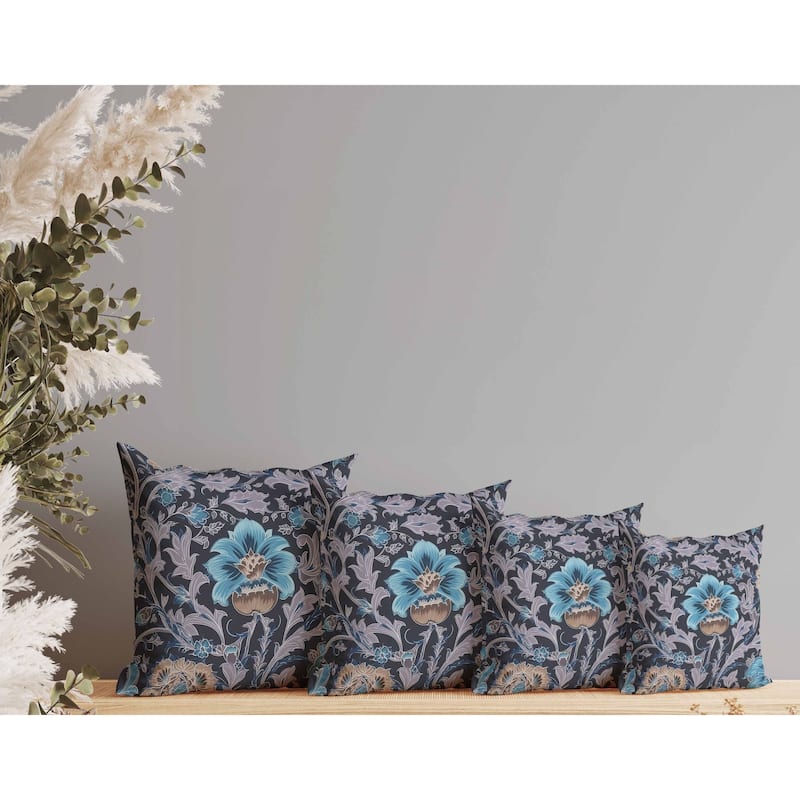 Mughal Era Garden Treasures Indoor/Outdoor Reversible Throw Pillow Blue and Lavender