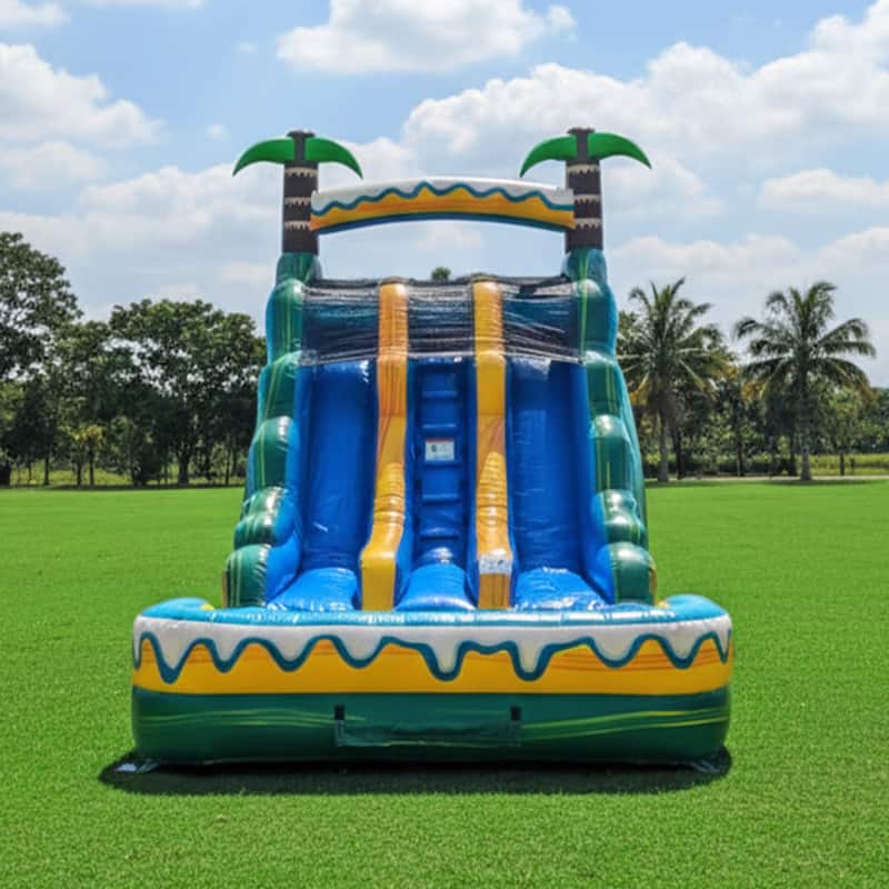 HeroKiddo 15' Tropical Breeze Commercial Grade Dual Lane Inflatable Water Slide with Pool and Blower Indoor Outdoor Inflatable