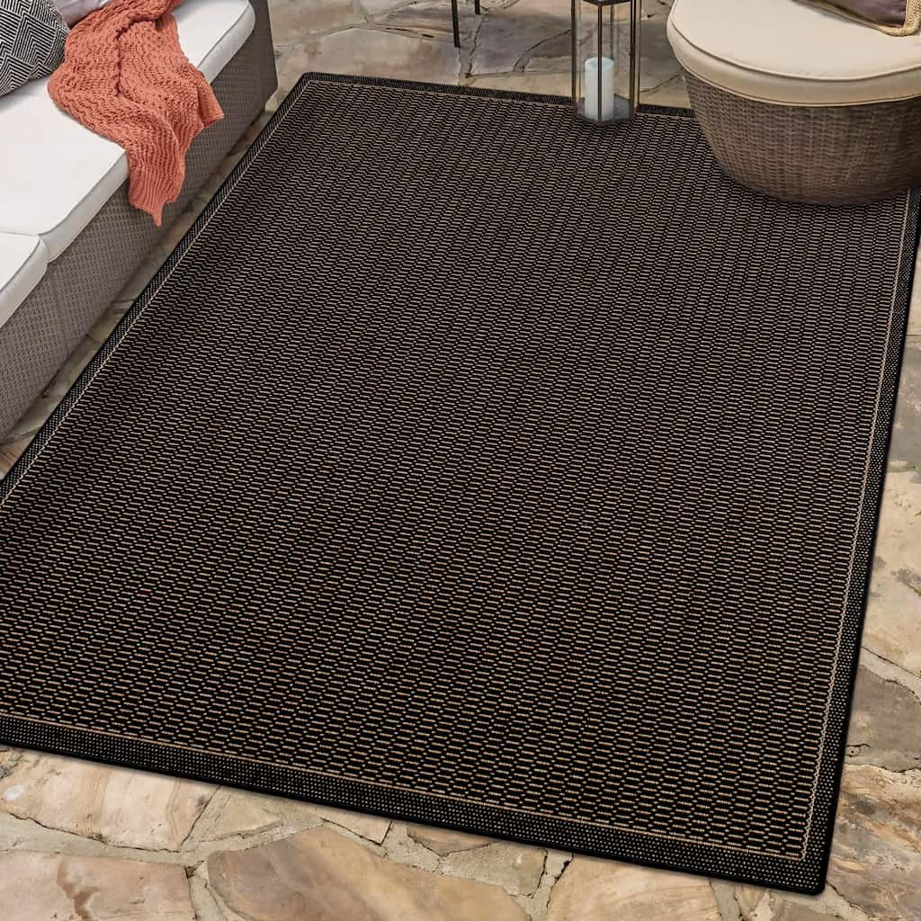 Dream Decor Rugs Pergola Basketweave Black Brown Outdoor Area Rug