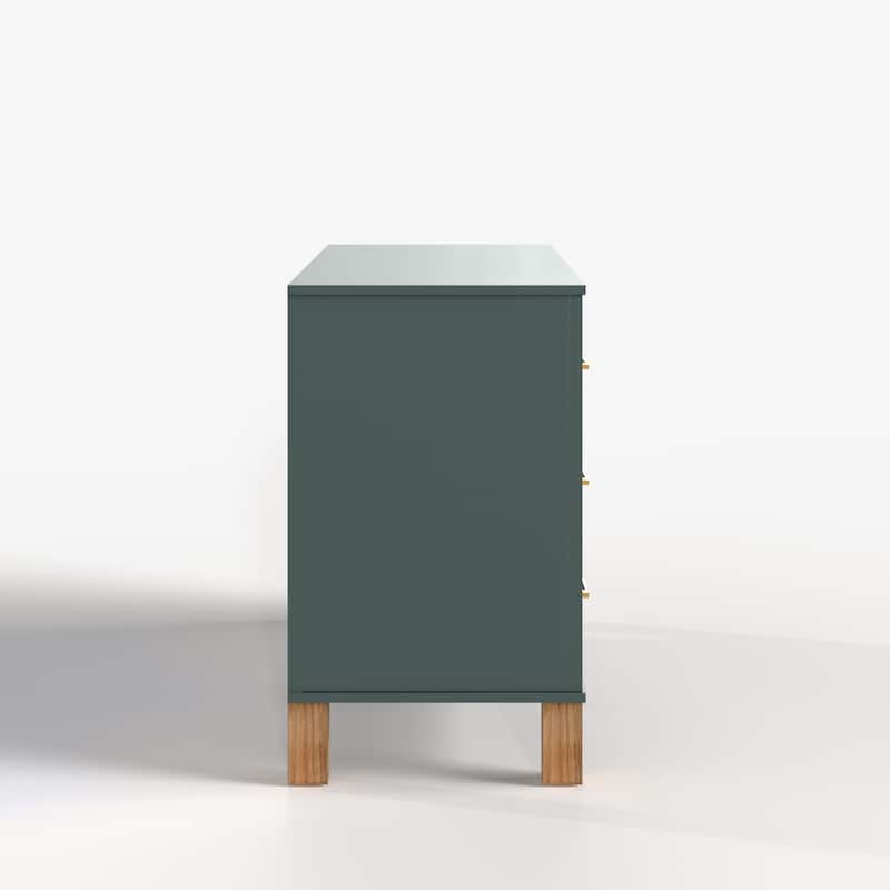 6-Drawer Double Dresser, Modern Storage Cabinet with Metal Handles & Solid Wood Legs