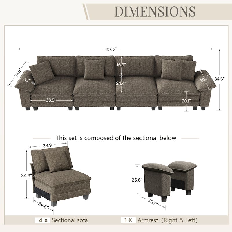 MAISON ARTS Cloud Modular Sofa, Deep Seat Chenille or Corduroy Couch with Removable Arms, 1–4 Seater