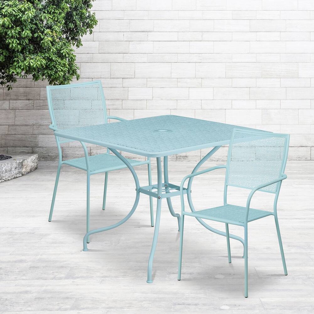 35.5-inch Square Steel 3-piece Patio Table Set with Square Back Chairs