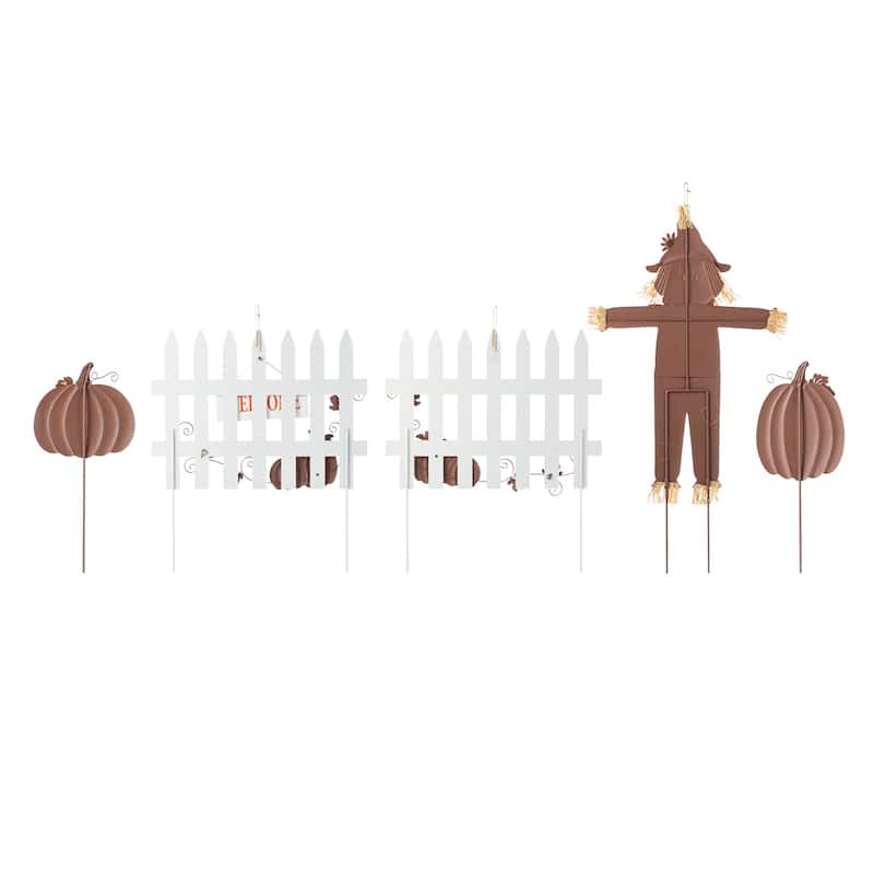 Glitzhome Welcome Fall Metal Scarecrow Corns Pumpkin Fence Yard Stake Halloween Thanksgiving Decor