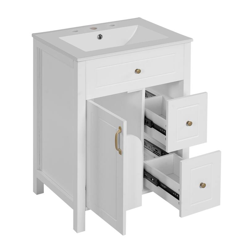 GDFStudio - Cielo Wood & Ceramic 24" Bathroom Vanity with Sink, 2 Drawers, Door & Storage Racks