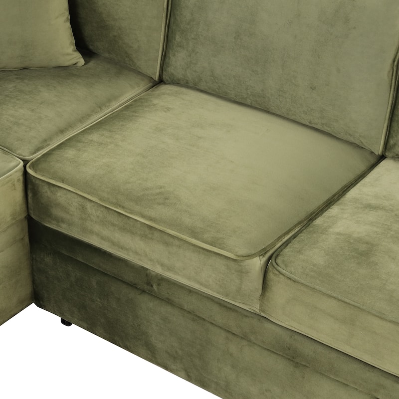 Green 84.75'' L-Shaped 5-Seat Sectional Sleeper Sofa Bed with Storage Ottoman and Pull-Out Feature, Perfect for Living Room
