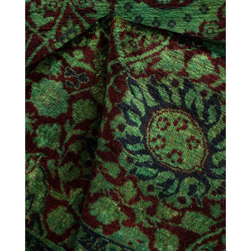 Overton Hand Knotted Wool Vintage Inspired Modern Contemporary Overdyed Green Runner Rug - 3' 3" x 8' 7"