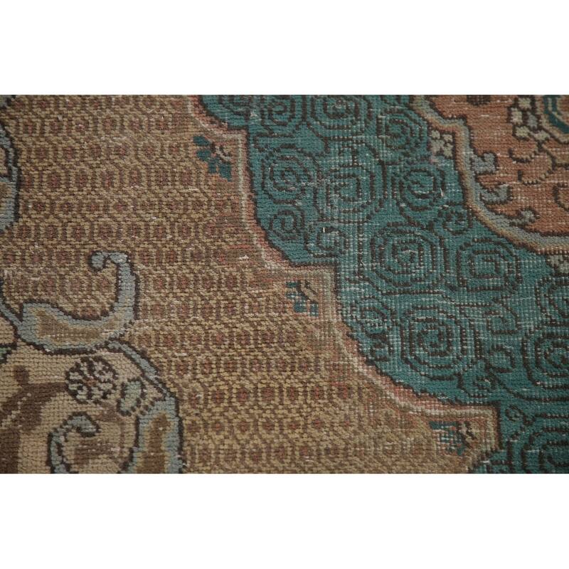 Distressed Geometric Tabriz Persian Antique Rug Handmade Wool Carpet - 9'8" x 13'5"