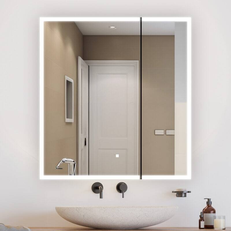 AQUADOM Edge Royale Bathroom Led Lighted Medicine Cabinet Defogger, 3X LED Adjustable Magnifying Mirror, Electrical Outlets.