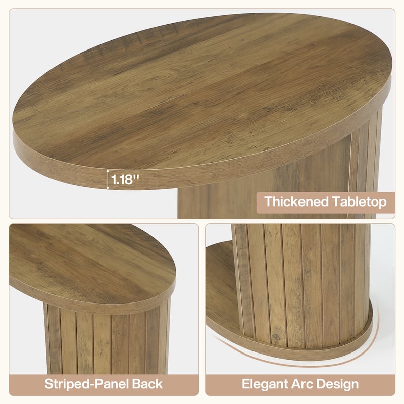 C-Shaped End Table for Couch, Fluted Sofa Side Table with Shelf