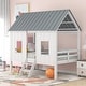 preview thumbnail 1 of 12, Low Loft Twin House Bed with Roof, Windows, and Guardrails, Fun Kids Bed White - Twin