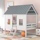 preview thumbnail 1 of 7, Twin Size Modern Playhouse Design Wooden Low Loft House Bed with Roof and Two Front Windows White